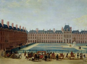 The Place Royale med den kongelige vogn, ca. 1655 af French School